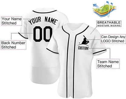 Custom White Stitched Baseball Jersey Personalized Button Down Baseball T Shirt