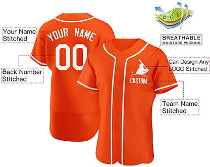 Custom Orange Stitched Baseball Jersey Personalized Button Down Baseball T Shirt