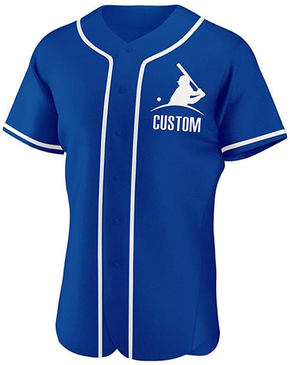 Custom Blue Stitched Baseball Jersey Personalized Button Down Baseball T Shirt