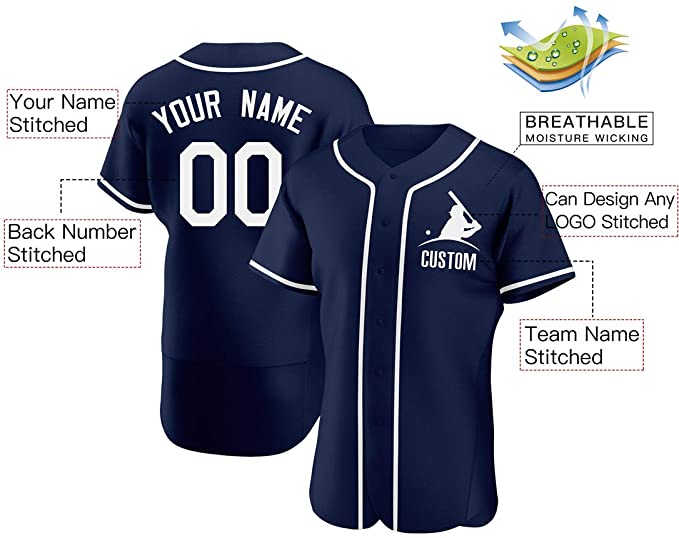 Custom Navy Stitched Baseball Jersey Personalized Button Down Baseball T Shirt