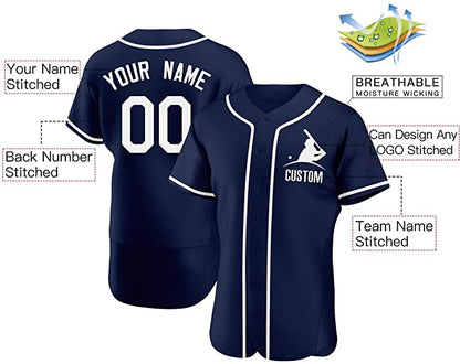 Custom Navy Stitched Baseball Jersey Personalized Button Down Baseball T Shirt