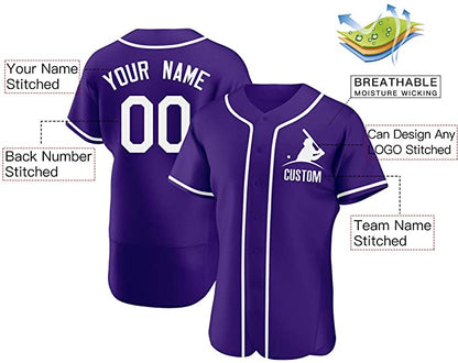 Custom Purple Stitched Baseball Jersey Personalized Button Down Baseball T Shirt