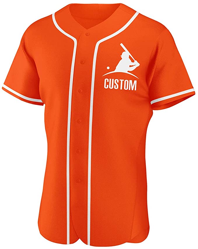 Custom Orange Stitched Baseball Jersey Personalized Button Down Baseball T Shirt