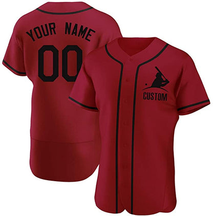 Custom Red Stitched Baseball Jersey Personalized Button Down Baseball T Shirt