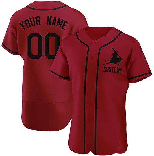 Custom Red Stitched Baseball Jersey Personalized Button Down Baseball T Shirt