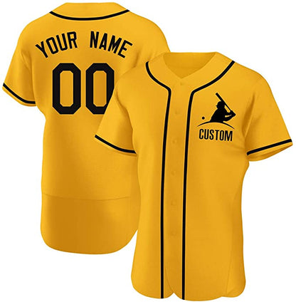 Custom Gold Stitched Baseball Jersey Personalized Button Down Baseball T Shirt