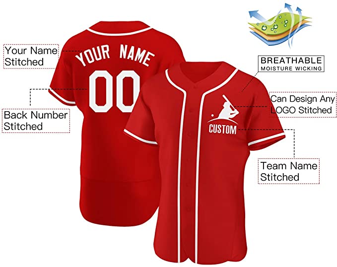 Custom Red Stitched Baseball Jersey Personalized Button Down Baseball T Shirt