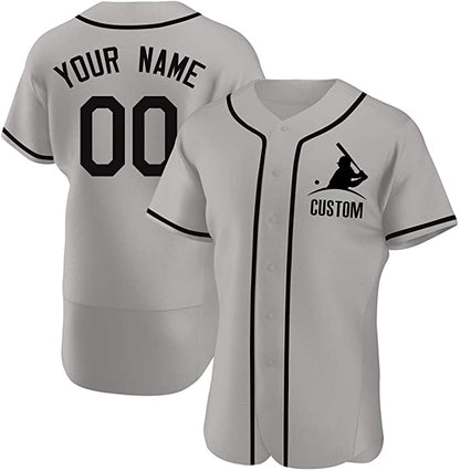 Custom Grey Stitched Baseball Jersey Personalized Button Down Baseball T Shirt