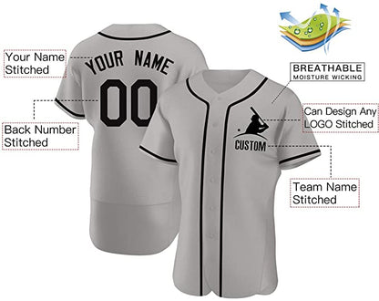 Custom Grey Stitched Baseball Jersey Personalized Button Down Baseball T Shirt