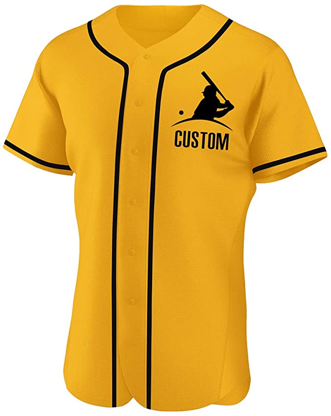 Custom Gold Stitched Baseball Jersey Personalized Button Down Baseball T Shirt