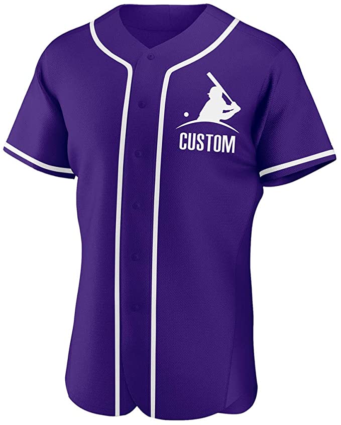 Custom Purple Stitched Baseball Jersey Personalized Button Down Baseball T Shirt
