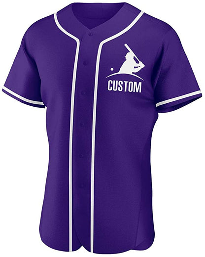 Custom Purple Stitched Baseball Jersey Personalized Button Down Baseball T Shirt