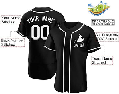 Custom Black Stitched Baseball Jersey Personalized Button Down Baseball T Shirt