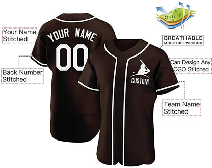 Custom Brown Stitched Baseball Jersey Personalized Button Down Baseball T Shirt