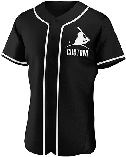 Custom Black Stitched Baseball Jersey Personalized Button Down Baseball T Shirt