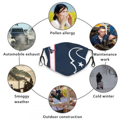 Football Personalized Houston Texans Face Cover Dust Face Mask With Filters PM 2.5