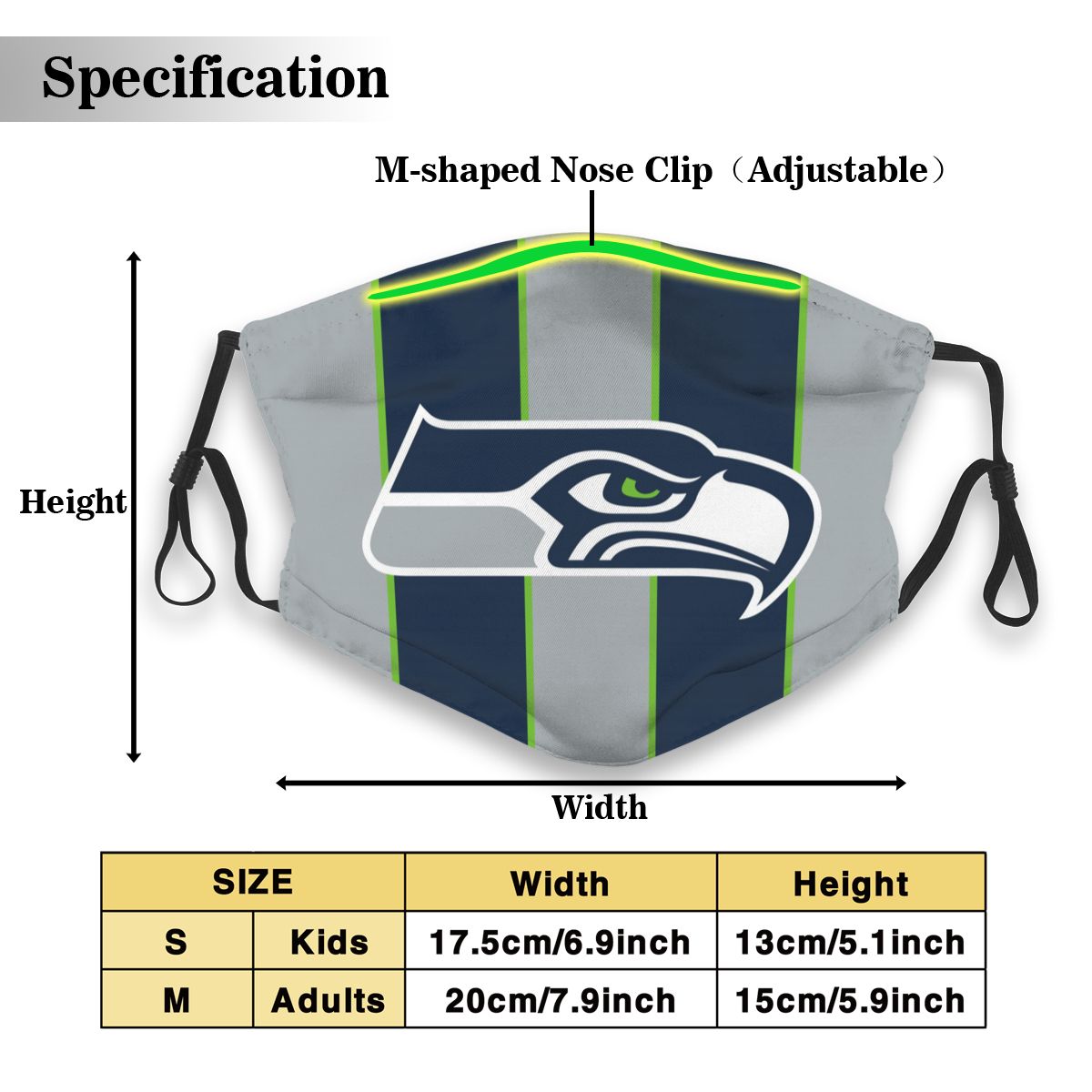 Custom Football Personalized S.Seahawk 01- Grey Dust Face Mask With Filters PM 2.5