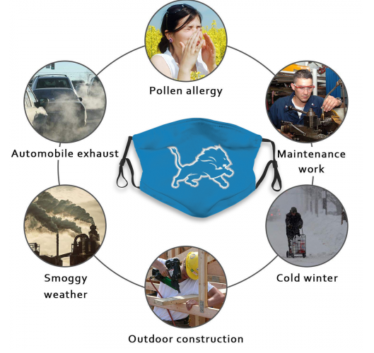 Print Football Personalized Detroit Lions Adult Dust Mask With Filters PM 2.5