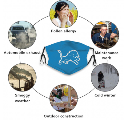 Print Football Personalized Detroit Lions Adult Dust Mask With Filters PM 2.5