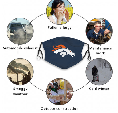 Print Football Personalized Denver Broncos Adult Dust Mask With Filters PM 2.5