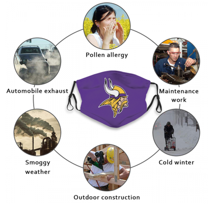 Print Football Personalized Minnesota Vikings Adult Dust Mask With Filters PM 2.5