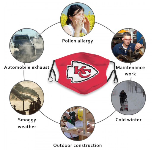 Print Football Personalized Kansas City Chiefs Adult Dust Mask With Filters PM 2.5