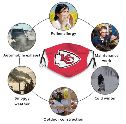 Print Football Personalized Kansas City Chiefs Adult Dust Mask With Filters PM 2.5