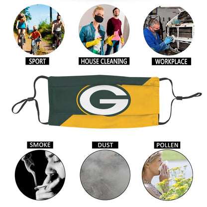Custom Football Personalized Green Bay Packers Dust Face Mask With Filters PM 2.5