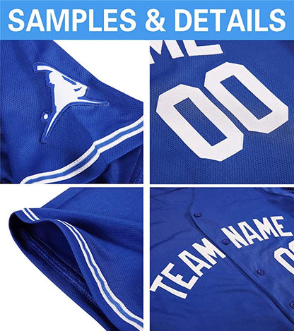 Custom Royal Stitched Baseball Jersey Personalized Button Down Baseball T Shirt