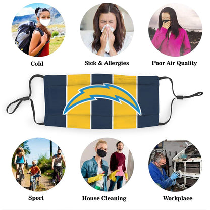 Custom Football Personalized LA.Charger 01- Navy Dust Face Mask With Filters PM 2.5