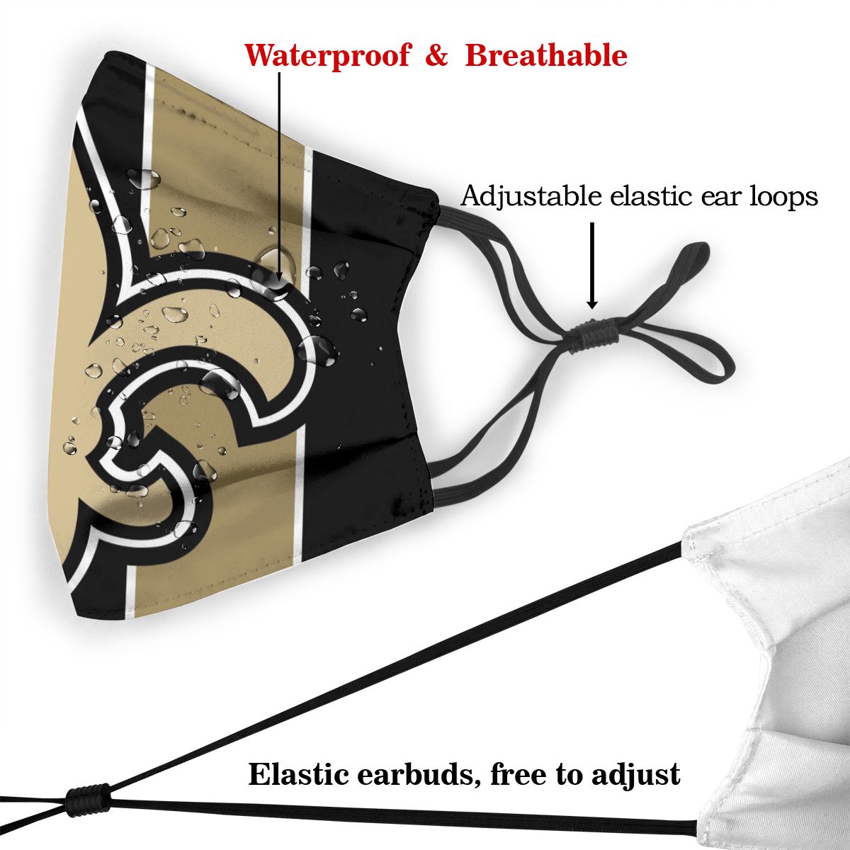 Custom Football Personalized NO.Saint 01- Black Dust Face Mask With Filters PM 2.5