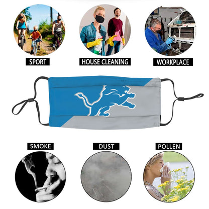 Custom Football Personalized Detroit Lions Dust Face Mask With Filters PM 2.5