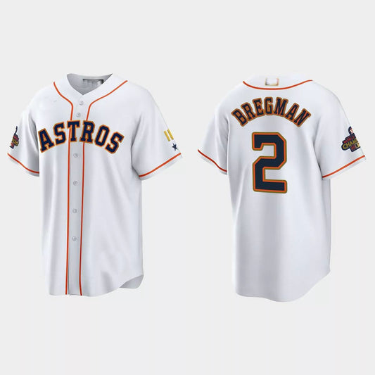 #2 Alex Bregman Houston Astros 2023 Gold Program Jersey ¡§C White Stitches Baseball Jerseys