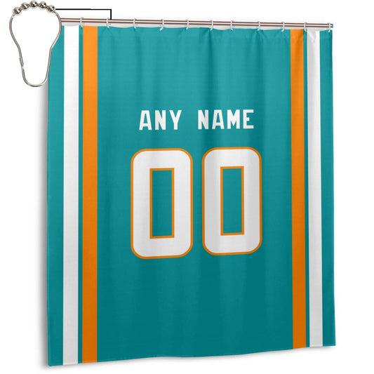 Custom Football Miami Dolphins style personalized shower curtain custom design name and number set of 12 shower curtain hooks Rings