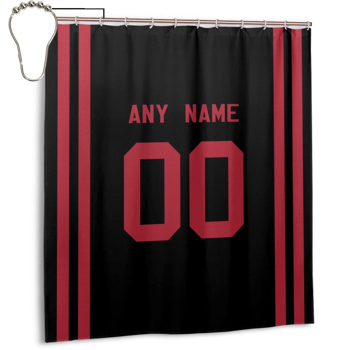 Custom Football San Francisco 49ers style personalized shower curtain custom design name and number set of 12 shower curtain hooks Rings