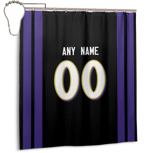 Custom Football Baltimore Ravens style personalized shower curtain custom design name and number set of 12 shower curtain hooks Rings
