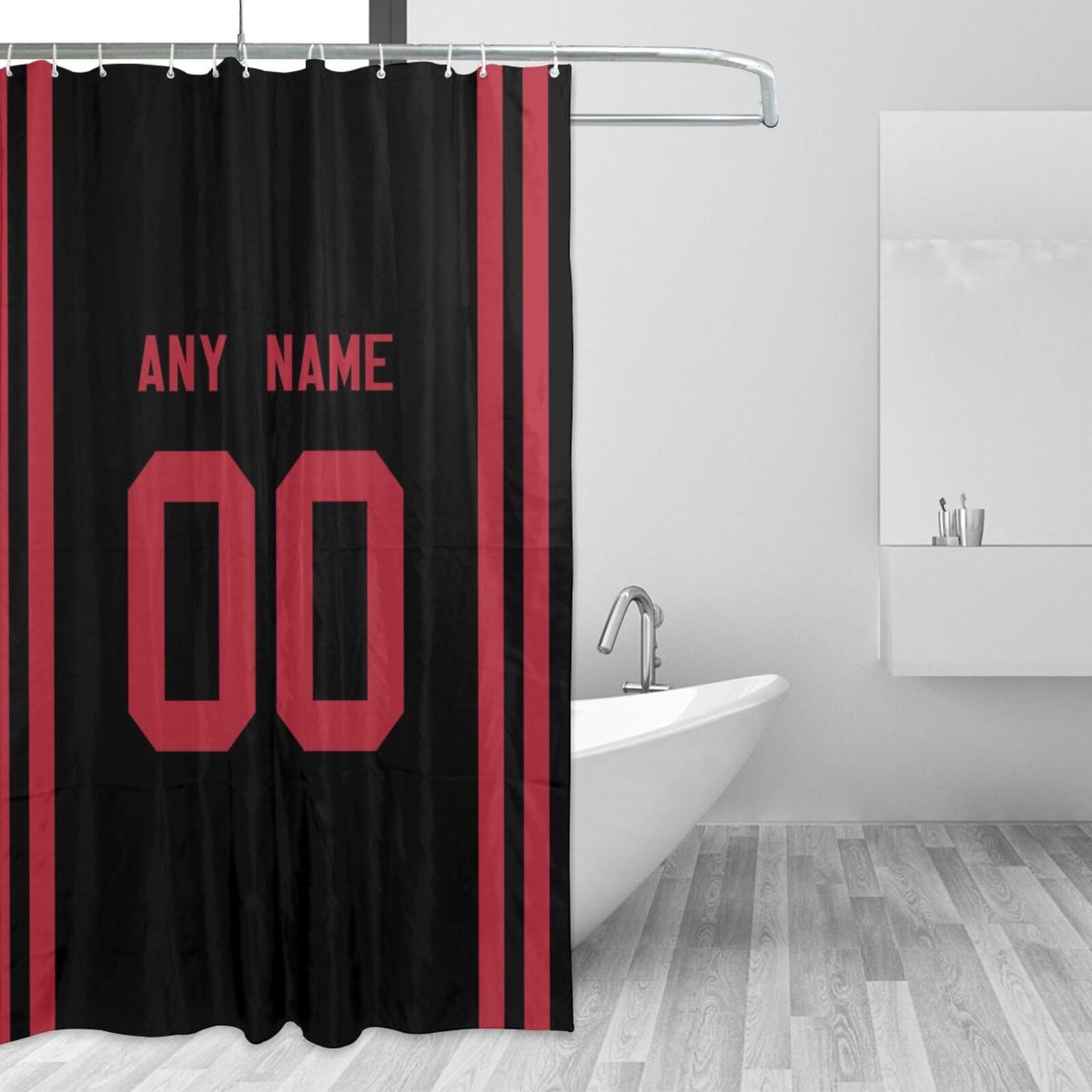 Custom Football San Francisco 49ers style personalized shower curtain custom design name and number set of 12 shower curtain hooks Rings