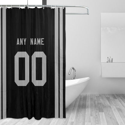 Custom Football Las Vegas Raiders style personalized shower curtain custom design name and number set of 12 shower curtain hooks Rings