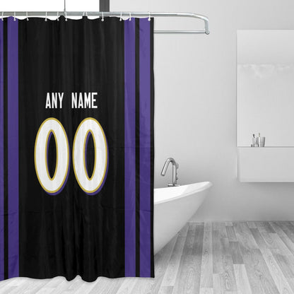 Custom Football Baltimore Ravens style personalized shower curtain custom design name and number set of 12 shower curtain hooks Rings
