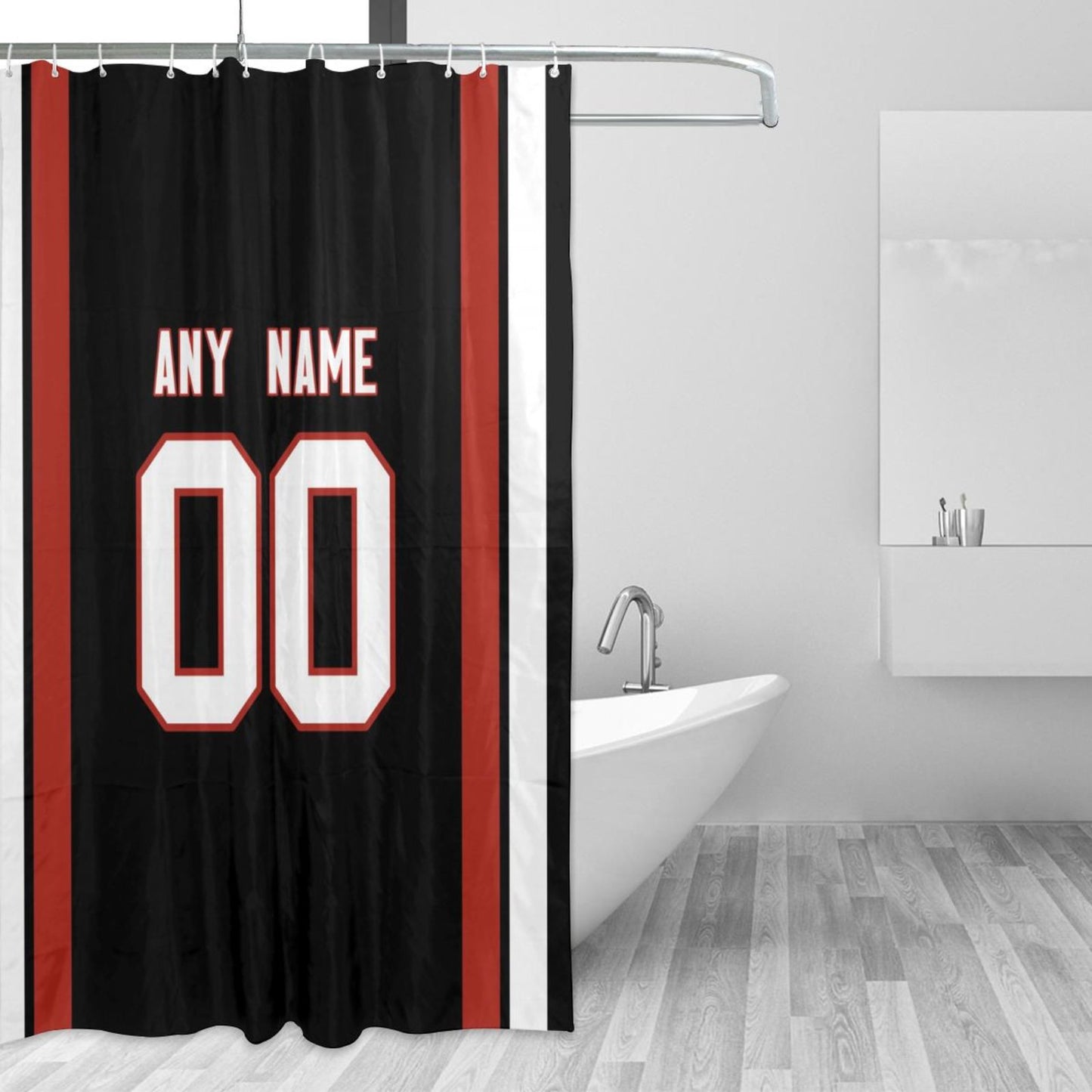 Custom Football Atlanta Falcons style personalized shower curtain custom design name and number set of 12 shower curtain hooks Rings