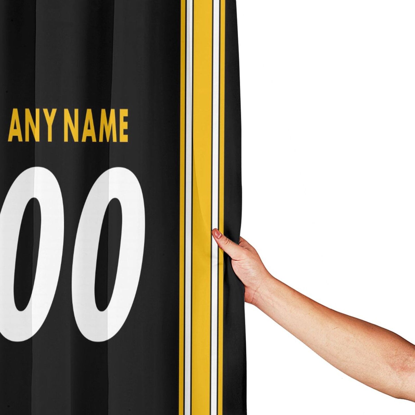Custom Football Pittsburgh Steelers style personalized shower curtain custom design name and number set of 12 shower curtain hooks Rings