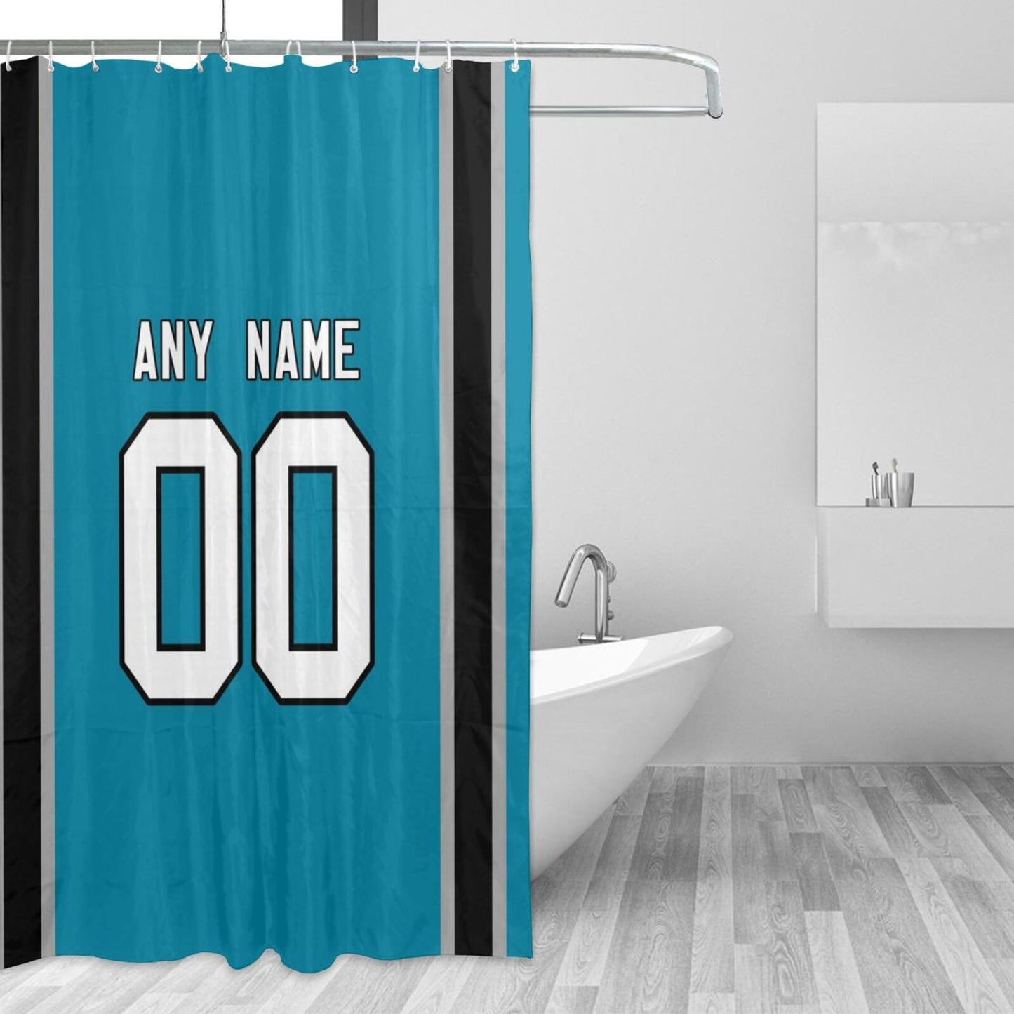 Custom Football Carolina Panthers style personalized shower curtain custom design name and number set of 12 shower curtain hooks Rings