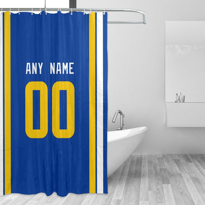 Custom Football Los Angeles Rams style personalized shower curtain custom design name and number set of 12 shower curtain hooks Rings