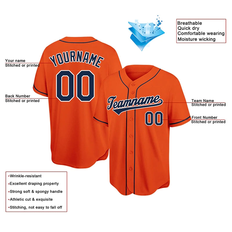 Custom Baseball Jersey Orange White Navy Authentic Stitched Letter And Numbers Mesh for Men Women Youth Button Down Jerseys