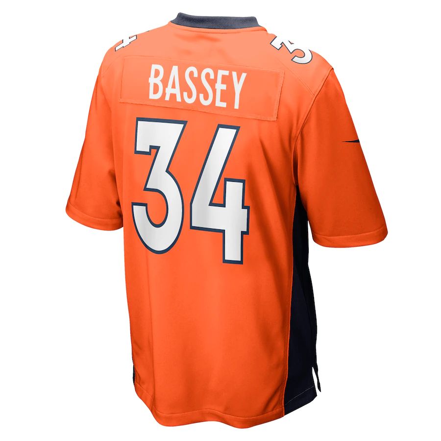 D.Broncos #34 Essang Bassey Orange Game Jersey Stitched American Football Jerseys