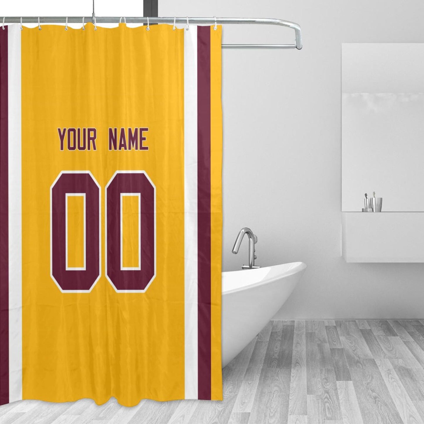 Custom Football Washington Commanders style personalized shower curtain custom design name and number set of 12 shower curtain hooks Rings