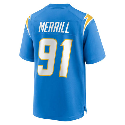 LA.Chargers #91 Forrest Merrill Powder Blue Player Game Jersey Stitched American Football Jerseys