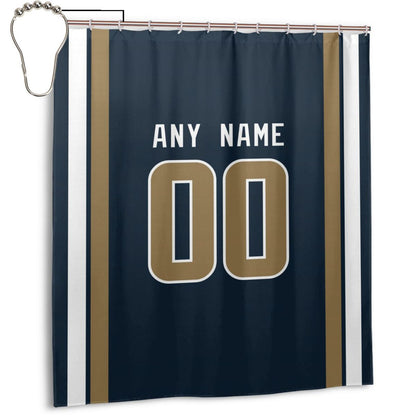 Custom Football Los Angeles Rams style personalized shower curtain custom design name and number set of 12 shower curtain hooks Rings