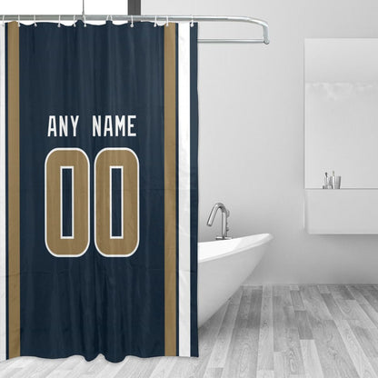 Custom Football Los Angeles Rams style personalized shower curtain custom design name and number set of 12 shower curtain hooks Rings