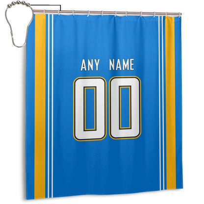 Custom Football Los Angeles Chargers style personalized shower curtain custom design name and number set of 12 shower curtain hooks Rings